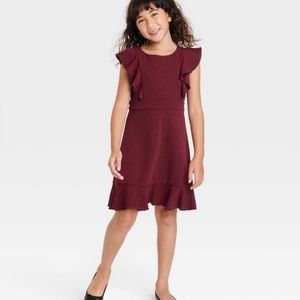Zenzi Little Girls Ruffle Sleeves Dress-Burgundy